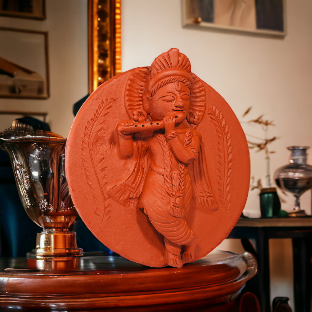 Molela Wall Plate - Krishna playing flute 9"
