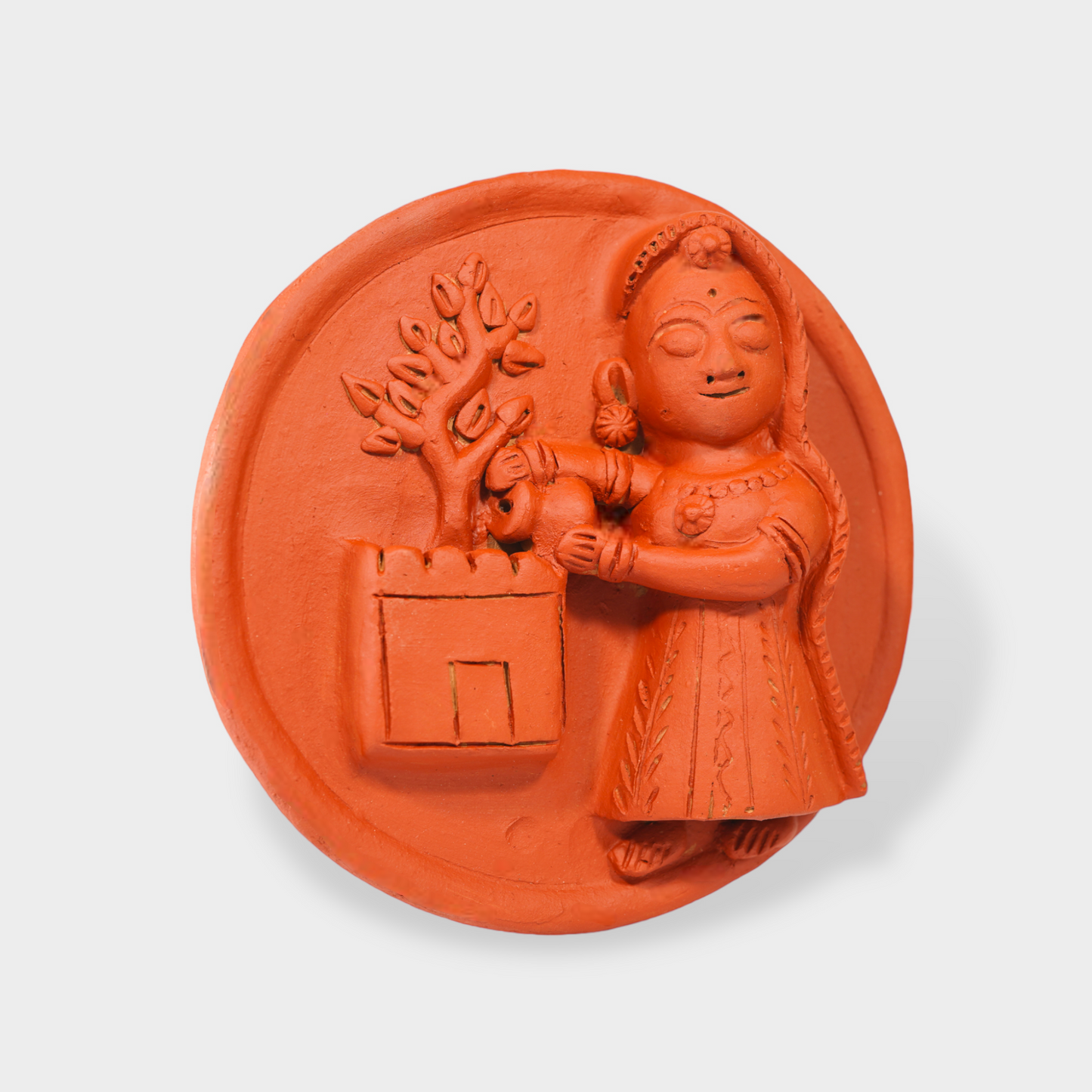 Molela Wall Plate - Woman worshipping Tulsi plant 8"
