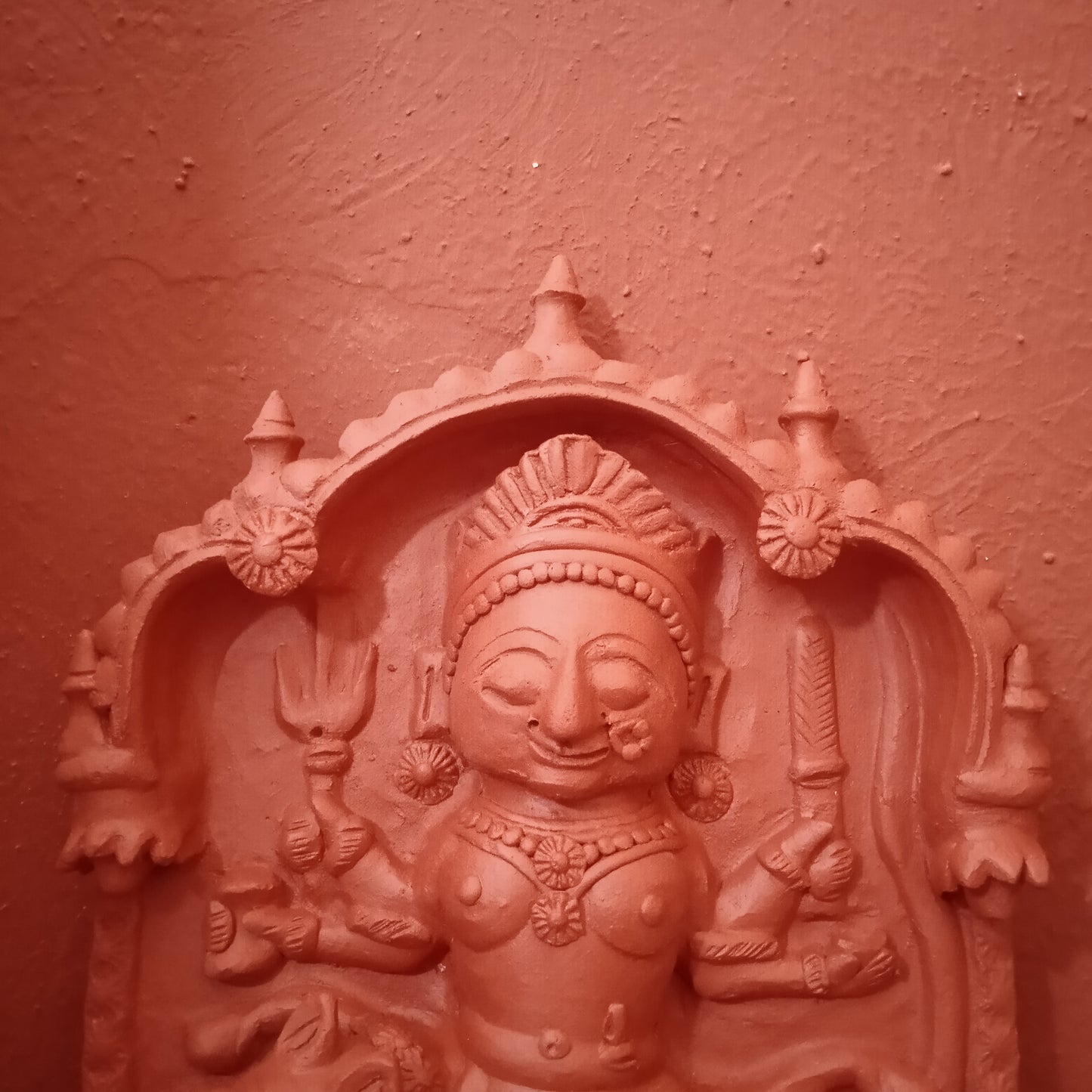 Goddess with Boar & Tiger - Terracotta Plaque 18" H