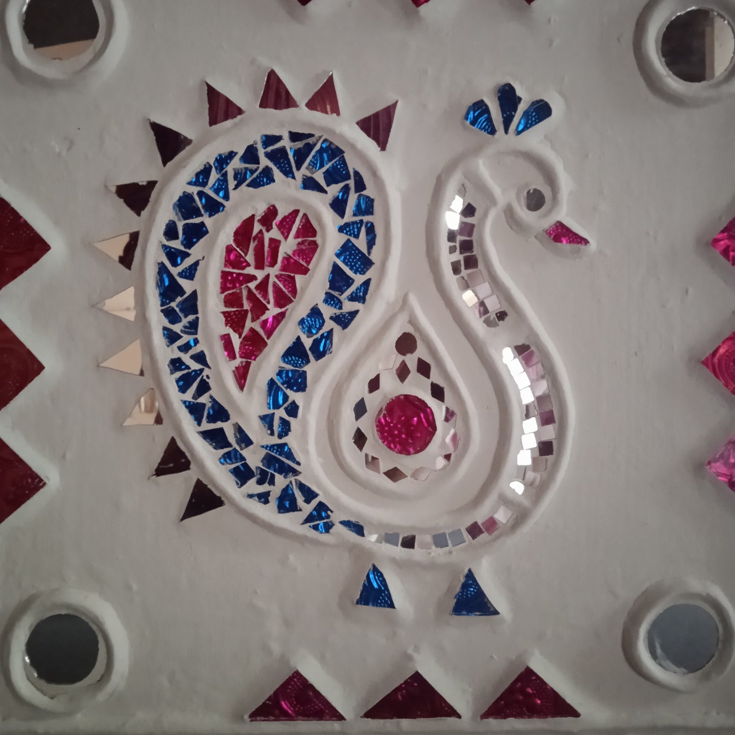 Peacock - Lippan/Mud n Mirror work frame ( 12" x 12" x 0.5")