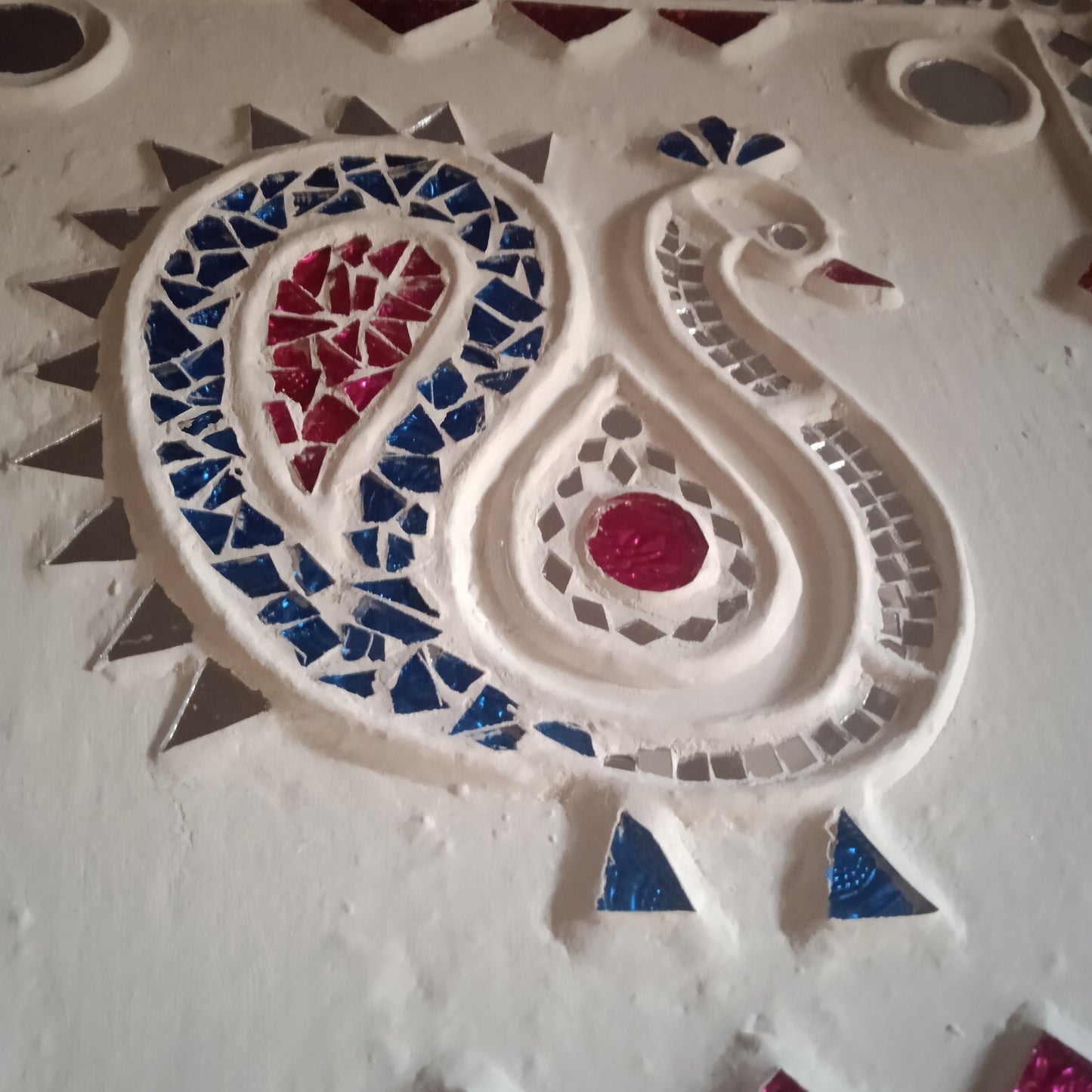Peacock - Lippan/Mud n Mirror work frame ( 12" x 12" x 0.5")