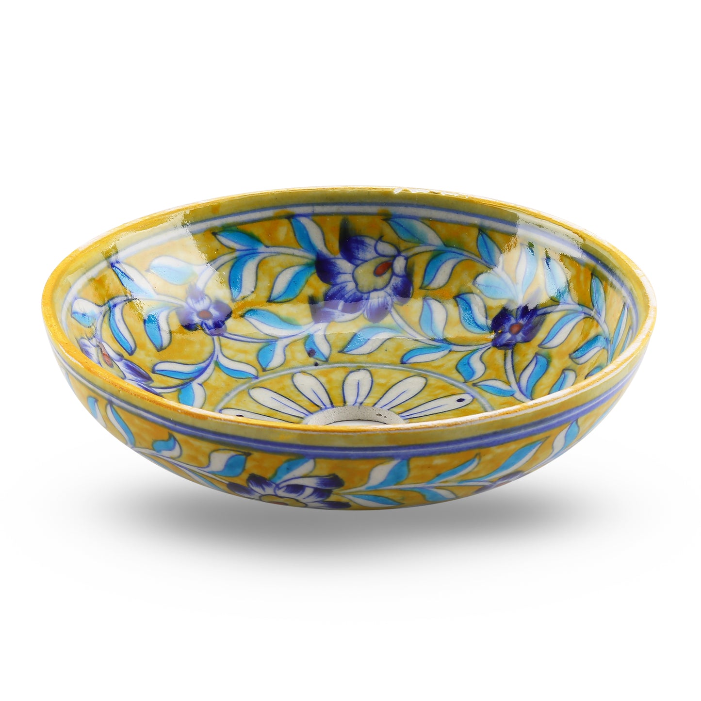 Blue Pottery Hanging Lamp Shade - Yellow