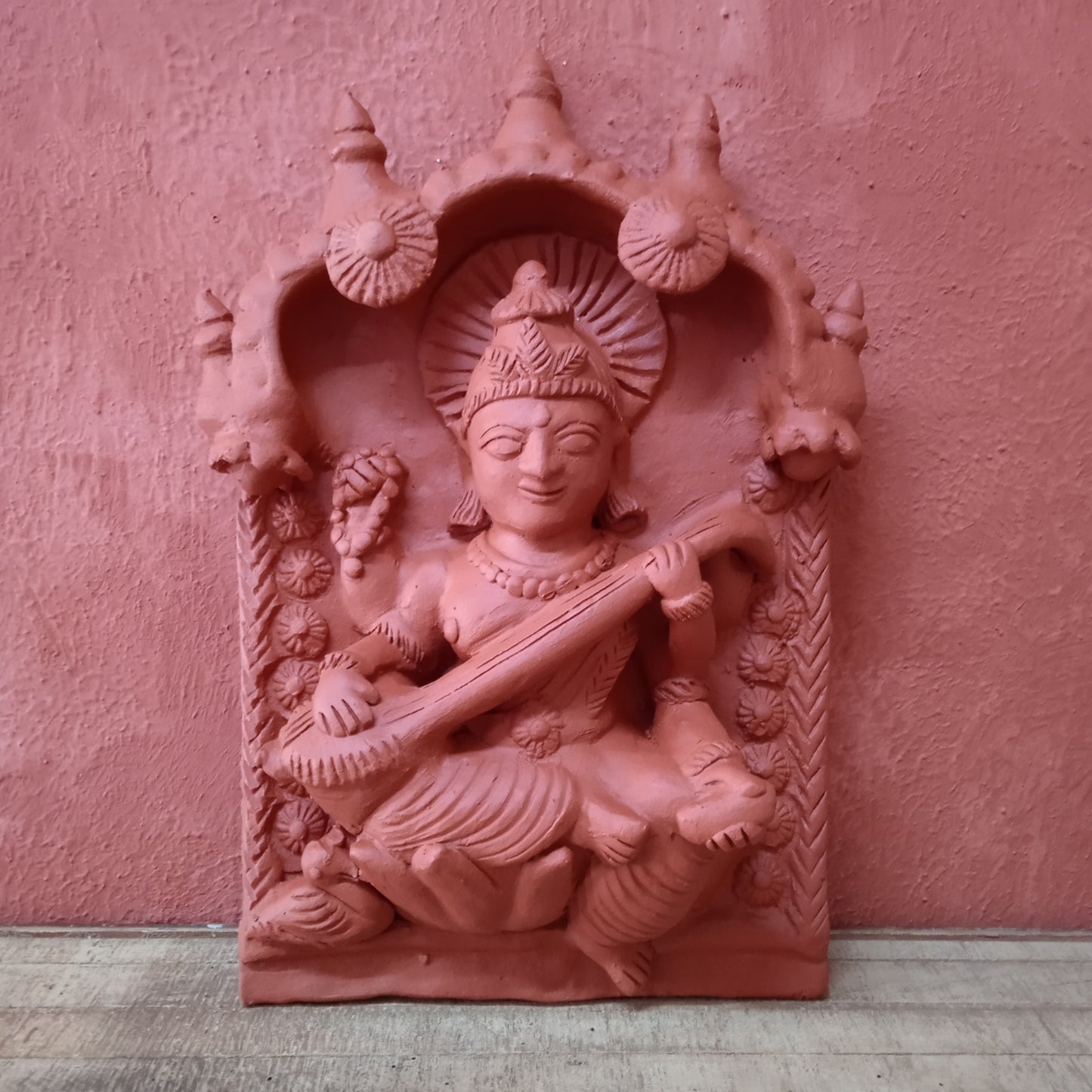 Goddess Saraswati terracotta plaque