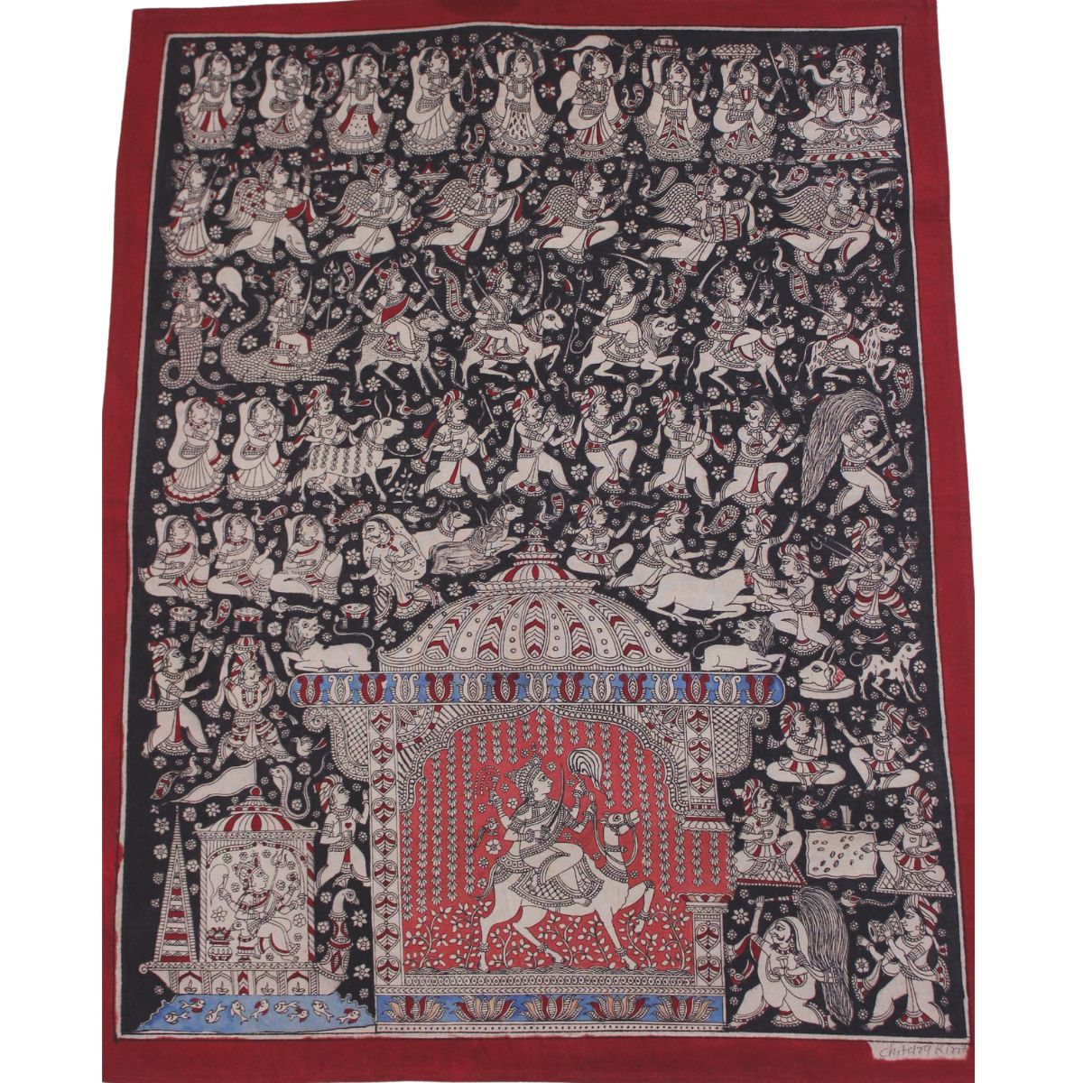 Red Temple - Mata ni Pachhedi Painting - 22” W * 29” H