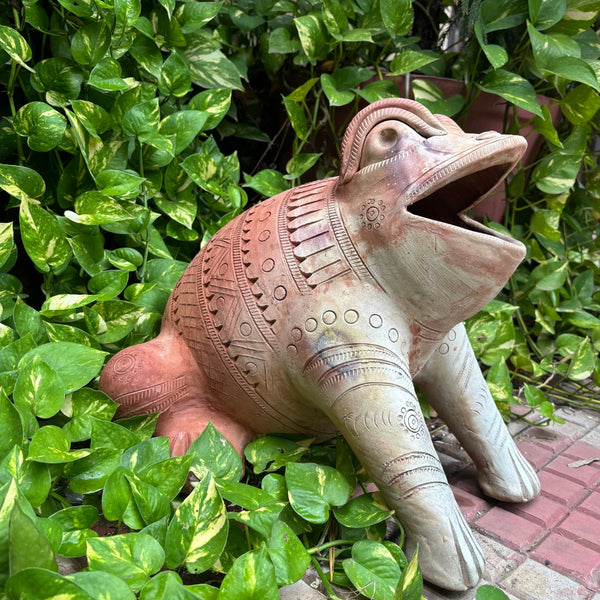 Rustic Handcrafted Terracotta Frog Figurine Large Clay Garden & Indoor Decor Sculpture