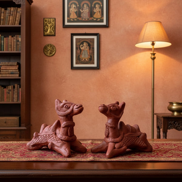Terracotta Camel Duo – Traditional Rustic Figurines for Home & Garden Decor