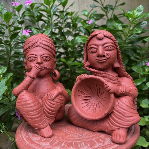 Handmade Terracotta Rustic Village Pair Figurines – Garden & Home Decor Set of 2