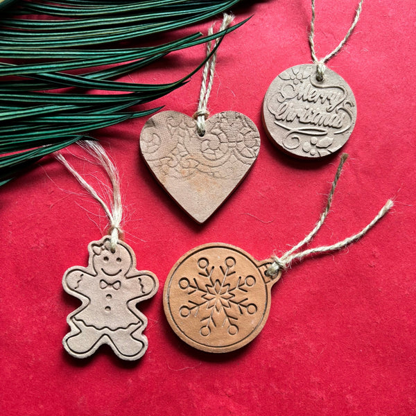Handcrafted Terracotta Christmas Ornaments – Set of 4