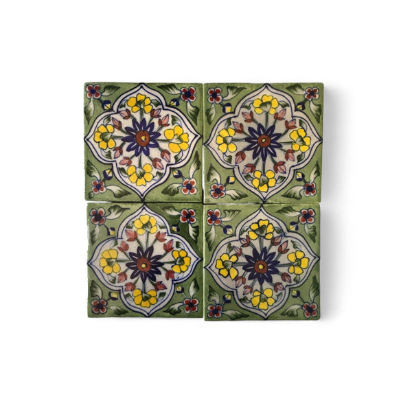 Blue Pottery Handcrafted Decorative Tiles Set of 4