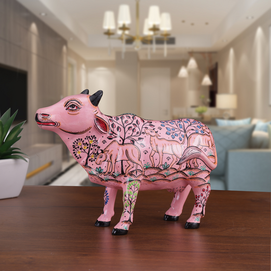Pink Cow made of Fiberglass with exquisit pattachitra painting on it. 