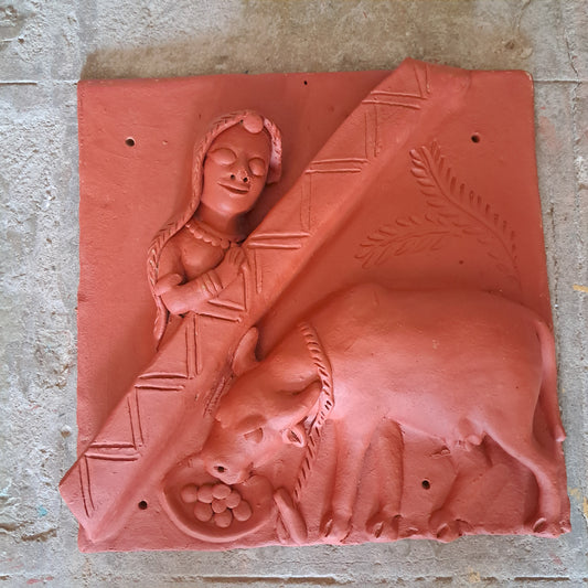 Woman & Cow - Terracotta Tile