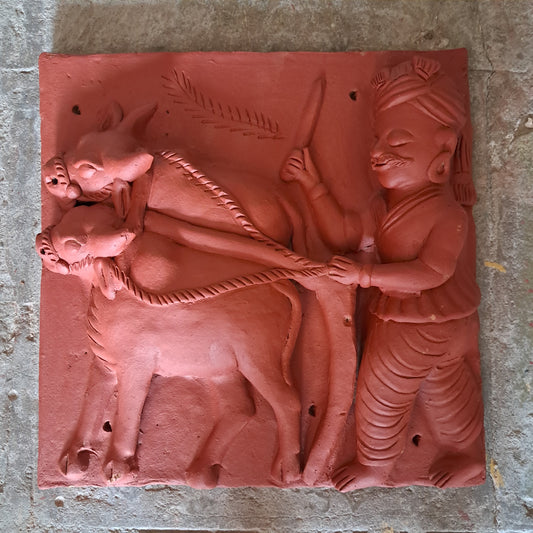 Man with Bullocks- Terracotta Tile