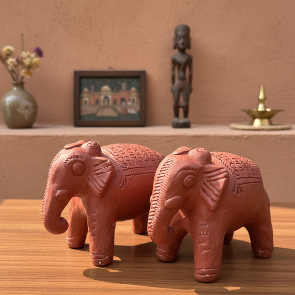 Terracotta Elephant Figurine – Traditional Rustic Décor for Home & Garden