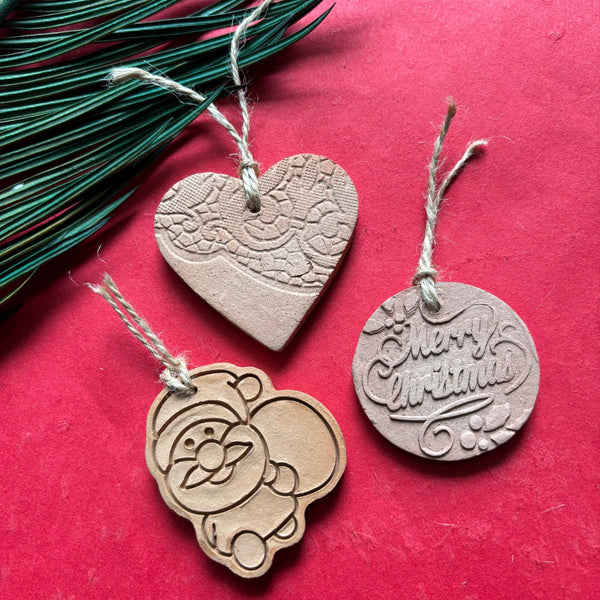 Handcrafted Terracotta Christmas Ornaments – Set of 3
