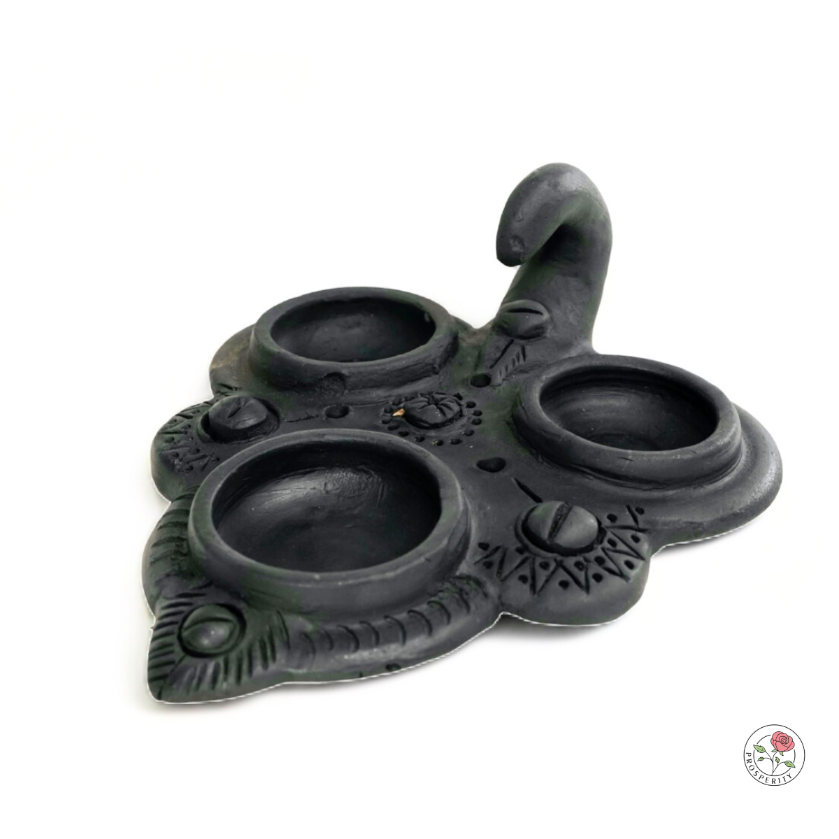 Sawai Madhopur Black Pottery Leaf Diya/ Haldi Kumkum Holder