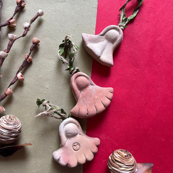 Handcrafted Terracotta Christmas Angel Ornaments – Set of 3 | Rustic Festive Décor