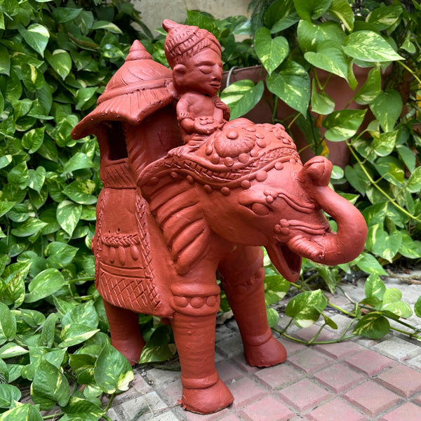 Majestic Terracotta Elephant Rider Figurine