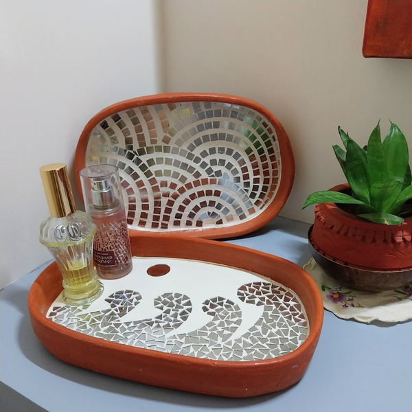 Terracotta Mirror Mosaic Tray - 1 pc