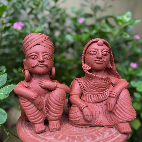 Handmade Terracotta Village Life Couple Figurines – Garden & Home Decor Set of 2