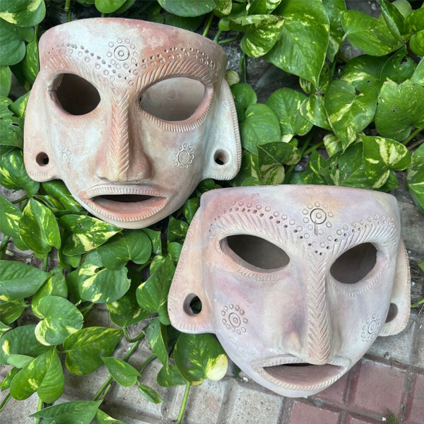 Rustic Terracotta Face Mask Wall Décor - Set of 2