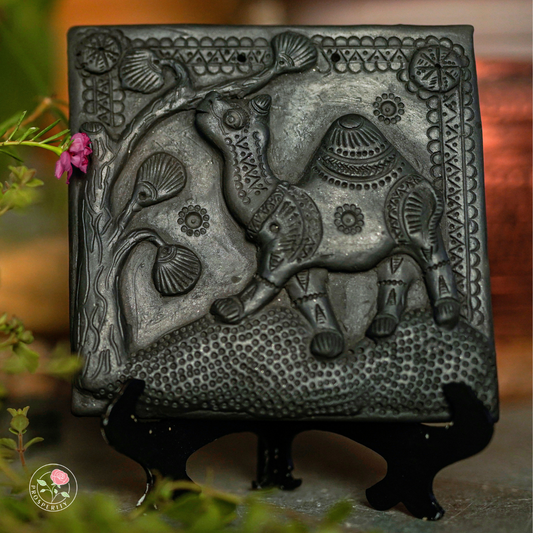 Sawai Madhopur Black Pottery Tile Art - Camel - Table Decor
