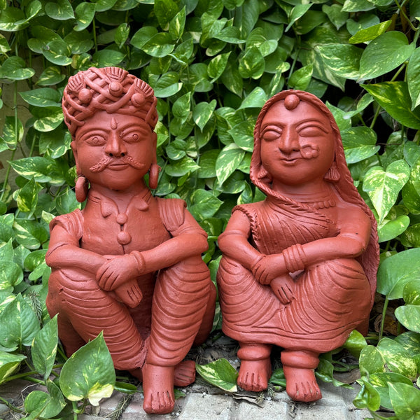 Terracotta Village Life Couple Figurines- Set of 2