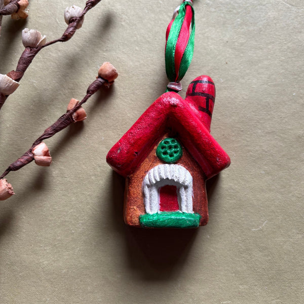 Handcrafted Terracotta Hut Christmas Ornament