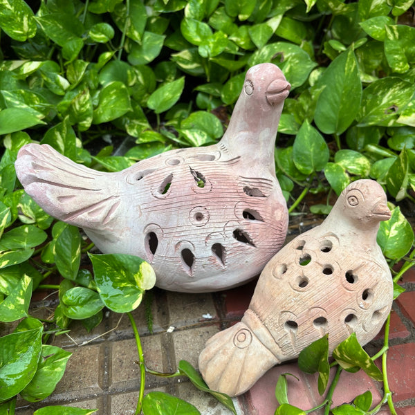 Terracotta Rustic Pigeon Figurine Set of 2– Handcrafted Clay Bird Sculptures
