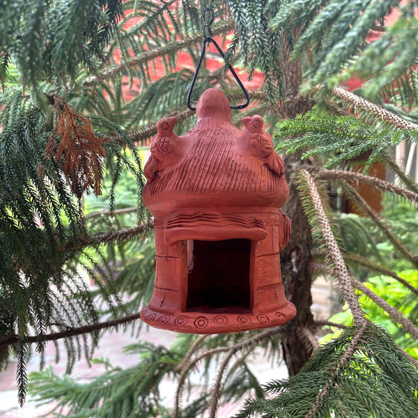 Handcrafted Terracotta Bird Feeder Hut with chain