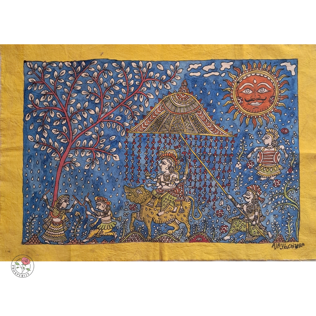 Sherowali - The Rider of Lion - Mata ni Pachedi Painting (20" x 14")