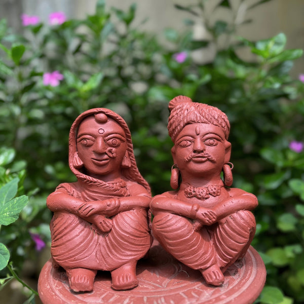 Handmade Terracotta Village Boy & Girl Figurines – Garden & Home Decor Set of 2