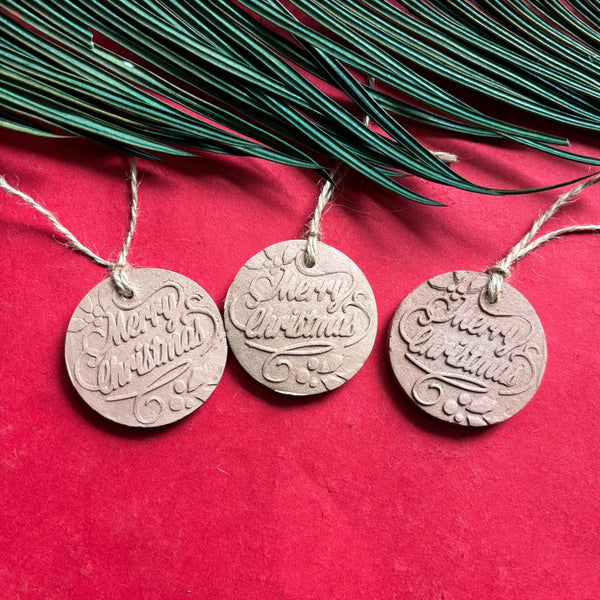 Handcrafted Terracotta Round Merry Christmas Ornaments – Set of 3