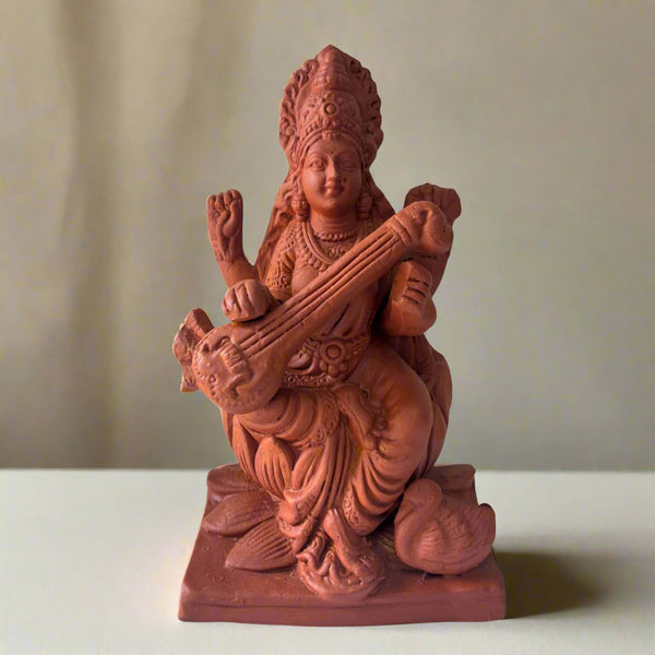 Handmade Terracotta Saraswati Maa Figurine 8”