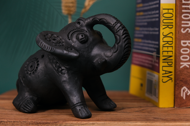 Sawai Madhopur Black Terracotta Elephant Figurine