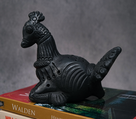 Sawai Madhopur Black Terracotta Peacock Figurine