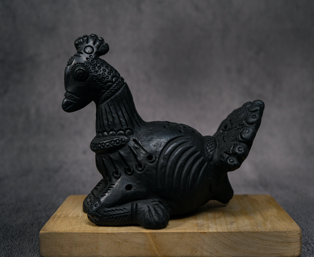 Sawai Madhopur Black Terracotta Peacock Figurine