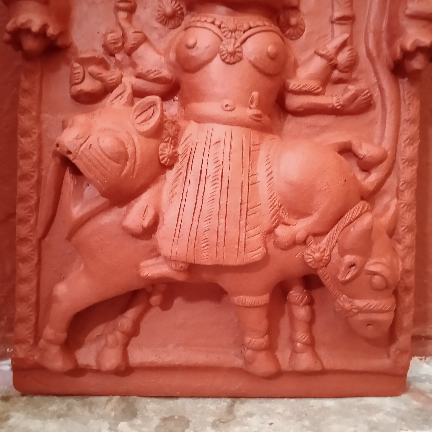 Goddess with Boar & Tiger  - Terracotta Plaque 18" H