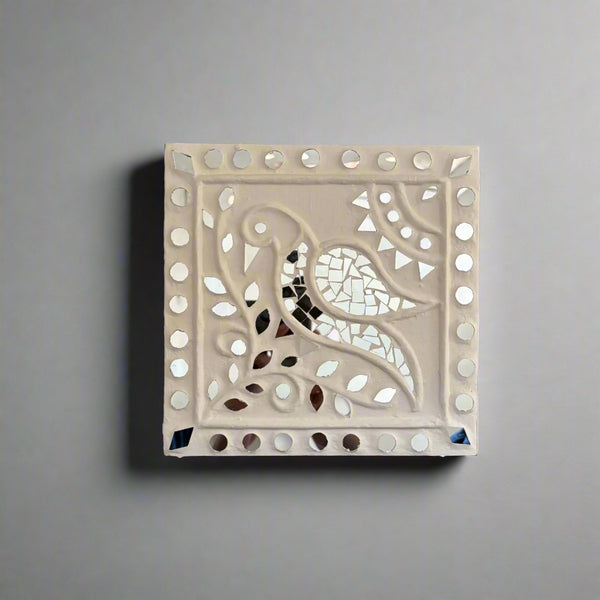 Traditional Bird Lippan Art Handcrafted Mud Mirror Work Frame -8"x 8"