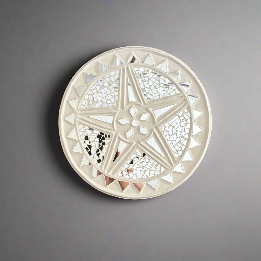 Decorative plate with a star design on a dark background