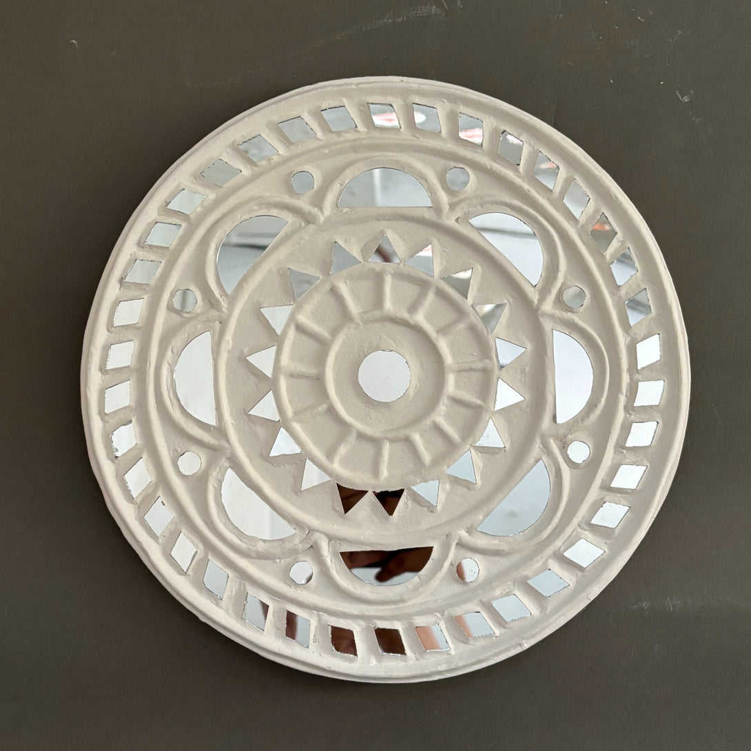 Handmade round Lippan art mandala panel with mirror work, wall decor