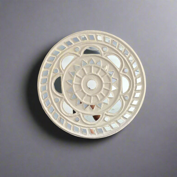Ethnic Lippan art wall decor piece, round mandala mirror panel
