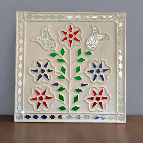 Traditional Lippan Art Baug Handcrafted Mud Mirror Work Frame -12"x 12"