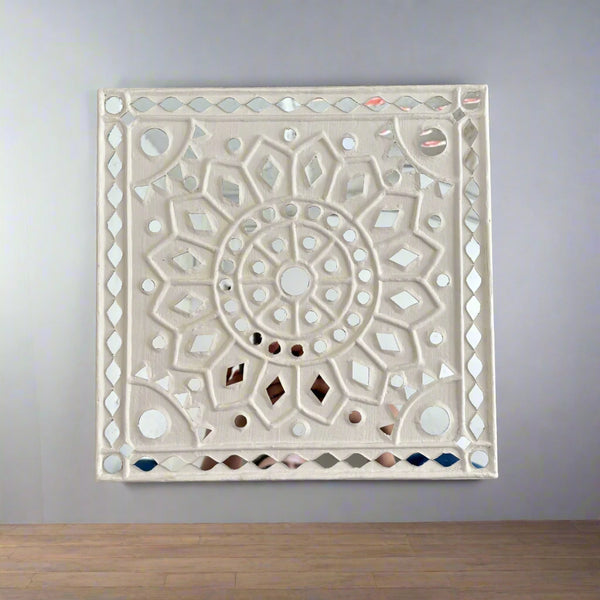 Traditional Lippan Art Mandala Handcrafted Mud Mirror Work Frame -12"x 12"
