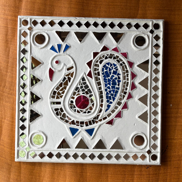 Peacock - Lippan/Mud n Mirror work frame ( 12" x 12" x 0.5")