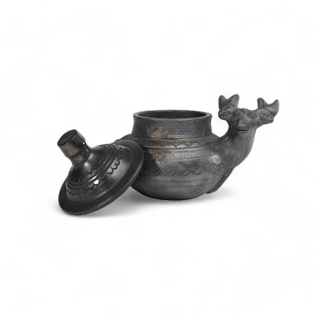 Sawai Madhopur Black Terracotta Jar - Deer