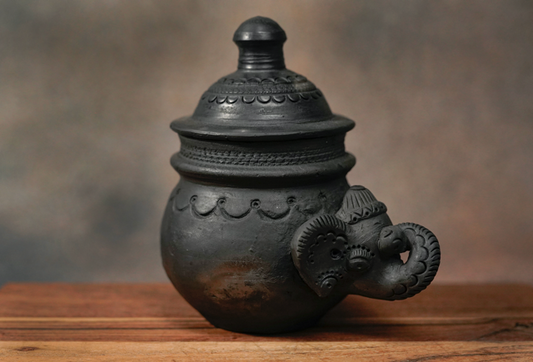 Sawai Madhopur Black Terracotta Jar - Elephant