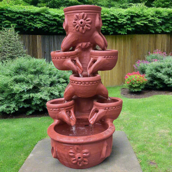 Floral Terracotta Fountain For Garden