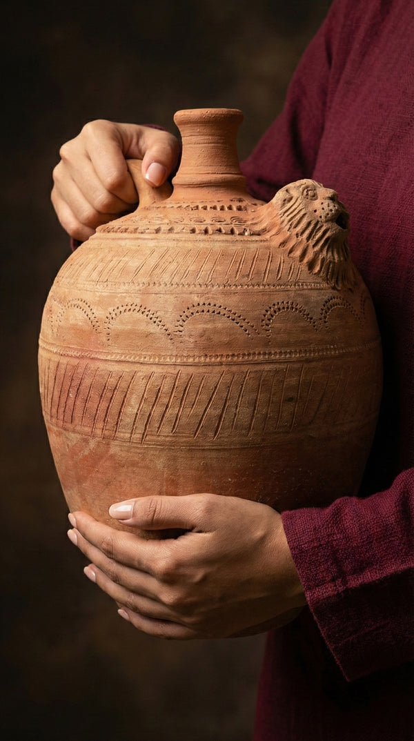 Lion Pitcher Terracotta Unglazed Vase