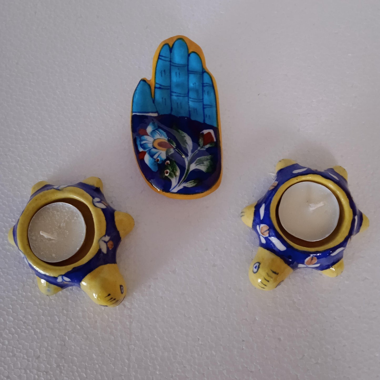Blue Pottery Tortoise T Light Holder (Set of 2)  & Incense stick holder