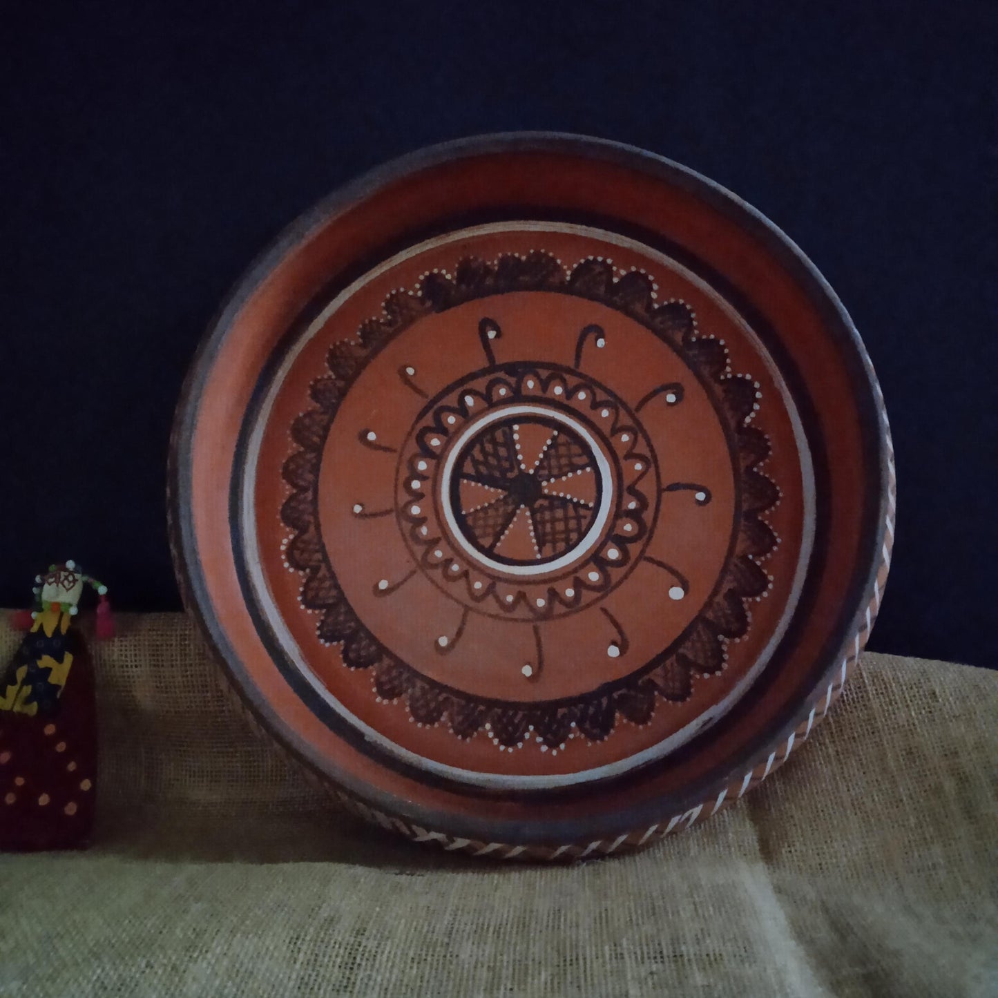 Gundiyali Terracotta Hand-painted Serving Platter - 11 Inch